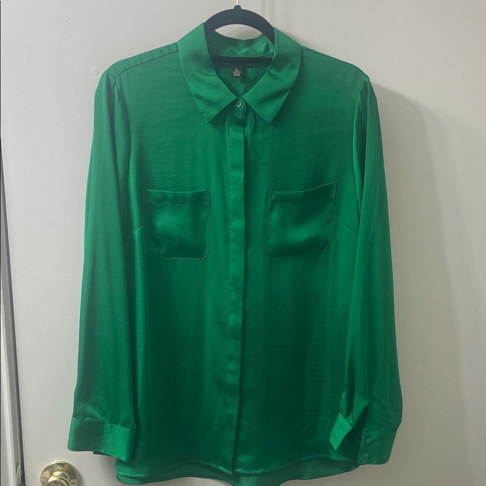 INC International Concepts Women's Green Satin Blouse